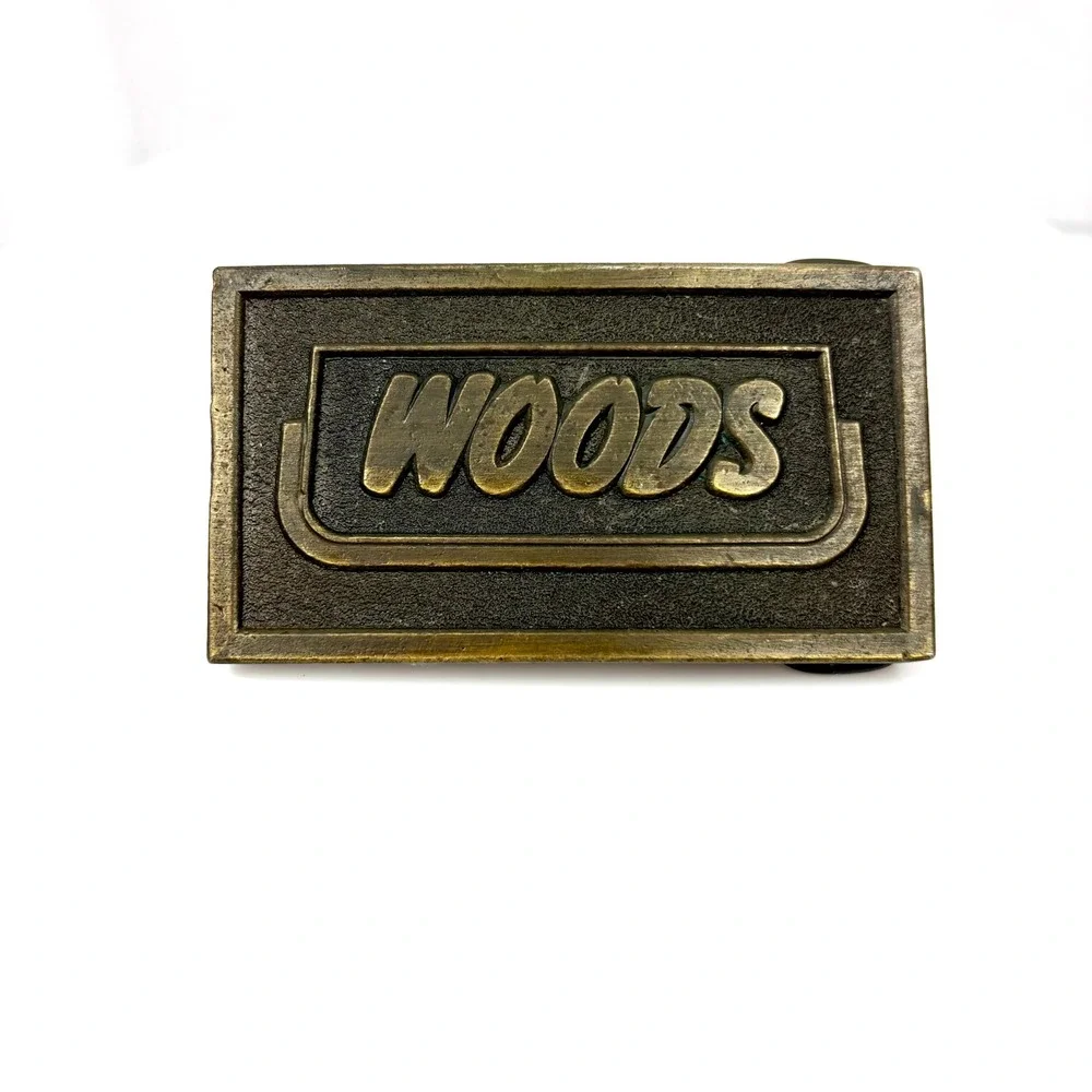 Vintage Woods Equipment Belt Buckle Solid Brass Tech-Aero Maker's Mark 1970-1980